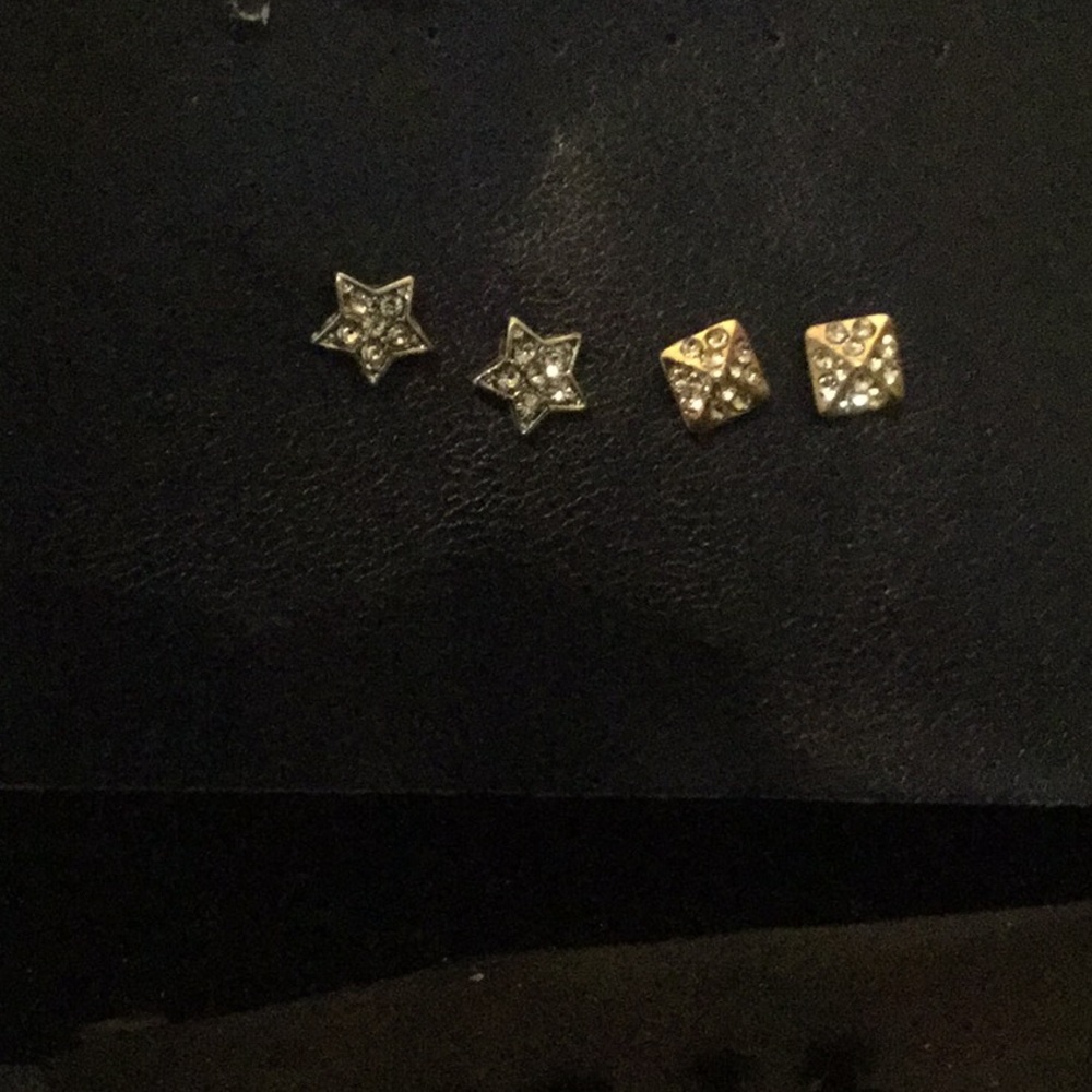 Two Prs Post Earrings One Set Silver Star & One Sq